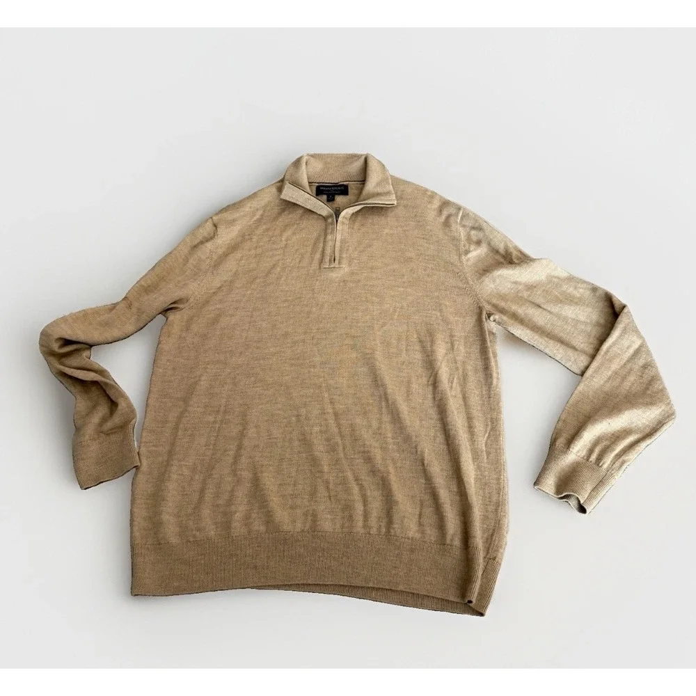 Banana Republic 100% Merino Wool Quarter Zip Sweater Mens L Camel Tan